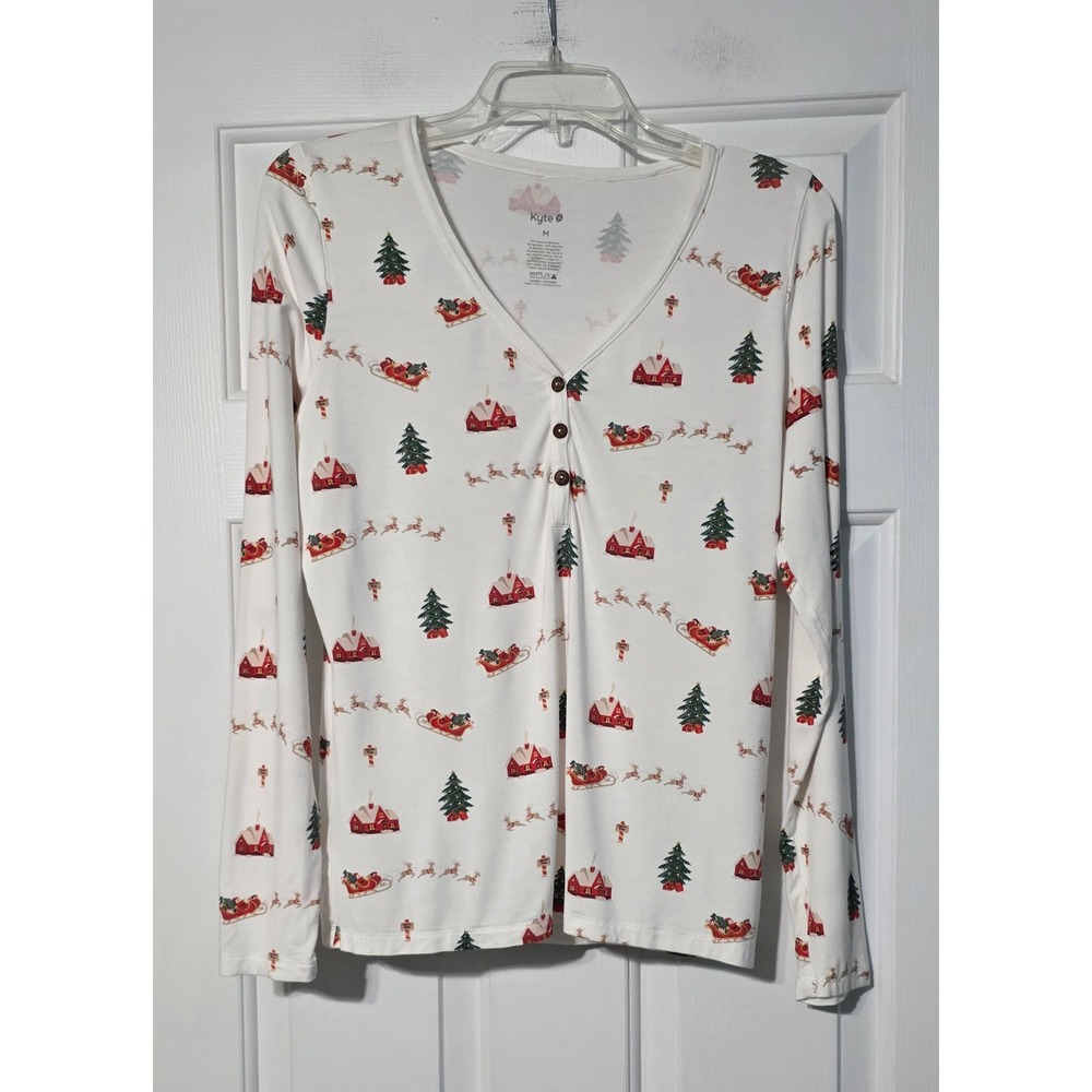 Kyte Baby Women Christmas Holiday Bamboo Pajama Top White Red Green Medium